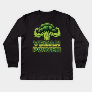 Vegan Power Broccoli Strength Kids Long Sleeve T-Shirt