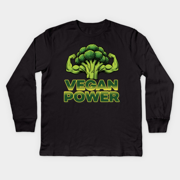 Vegan Power Broccoli Strength Kids Long Sleeve T-Shirt by enrynz