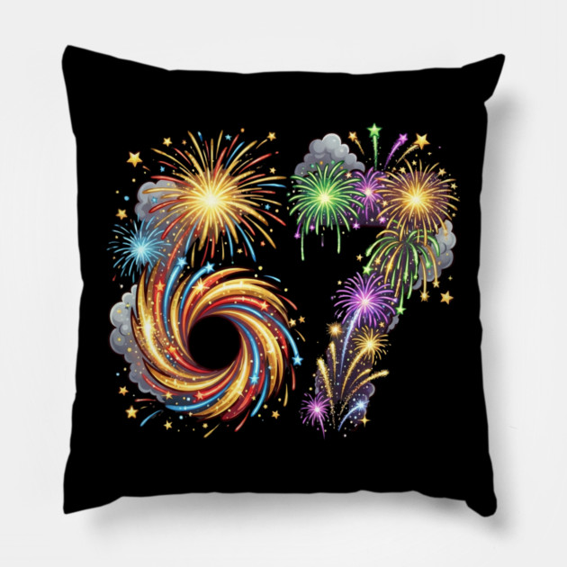 67 Colorful Fireworks Celebration for New Year's Eve Pillow by Creatifly Graphic Tees