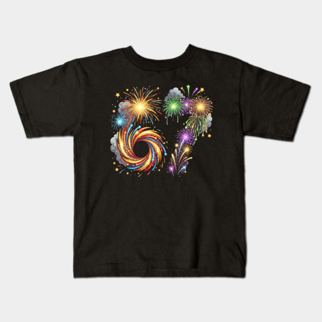 67 Colorful Fireworks Celebration for New Year's Eve Kids T-Shirt by Creatifly Graphic Tees