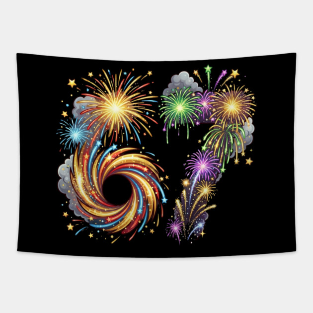 67 Colorful Fireworks Celebration for New Year's Eve Tapestry by Creatifly Graphic Tees
