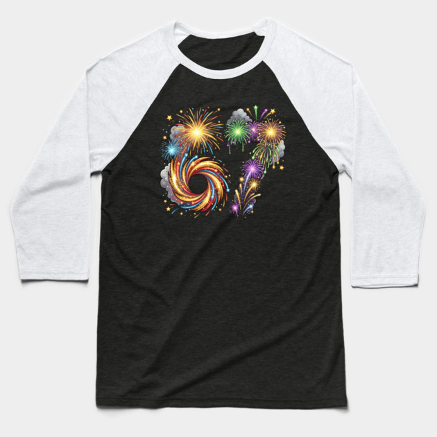 67 Colorful Fireworks Celebration for New Year's Eve Baseball T-Shirt by Creatifly Graphic Tees