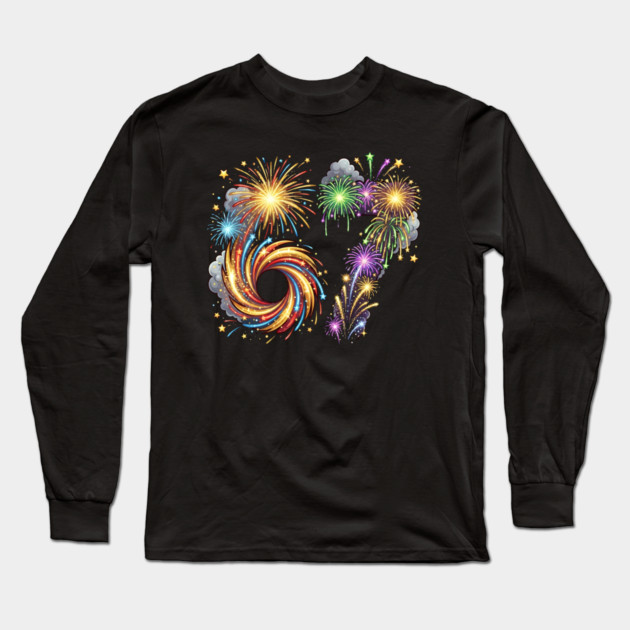 67 Colorful Fireworks Celebration for New Year's Eve Long Sleeve T-Shirt by Creatifly Graphic Tees