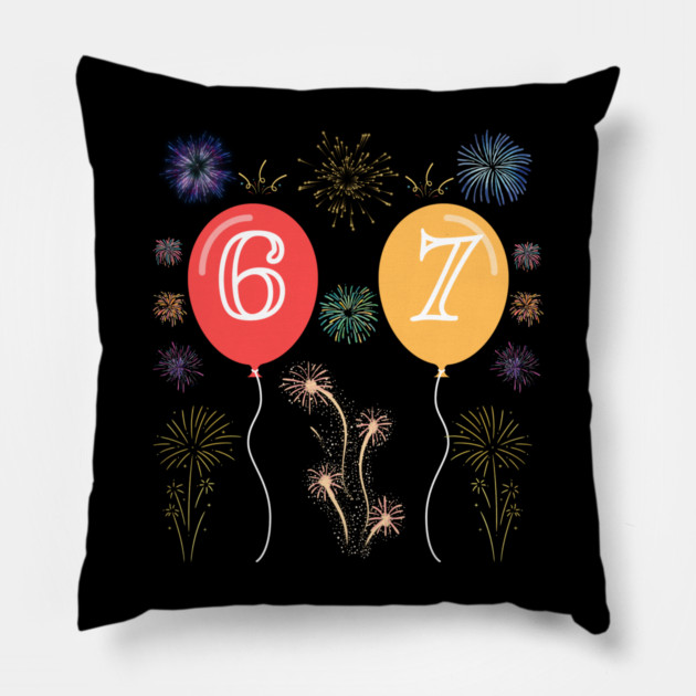 New Year's Eve 67 Balloons and Fireworks Countdown Pillow by Creatifly Graphic Tees