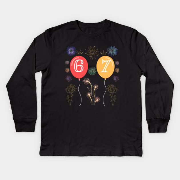 New Year's Eve 67 Balloons and Fireworks Countdown Kids Long Sleeve T-Shirt by Creatifly Graphic Tees