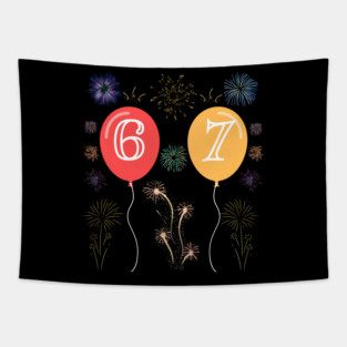 New Year's Eve 67 Balloons and Fireworks Countdown Tapestry