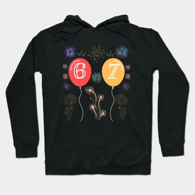 New Year's Eve 67 Balloons and Fireworks Countdown Hoodie by Creatifly Graphic Tees