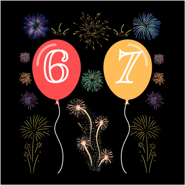 New Year's Eve 67 Balloons and Fireworks Countdown Wall Art by Creatifly Graphic Tees