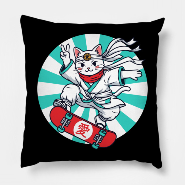 Skateboarding Ninja Cat Pillow by enrynz