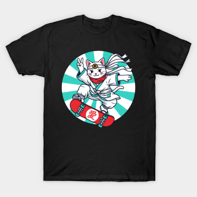Skateboarding Ninja Cat T-Shirt by enrynz