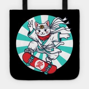 Skateboarding Ninja Cat Tote