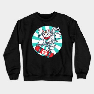 Skateboarding Ninja Cat Crewneck Sweatshirt