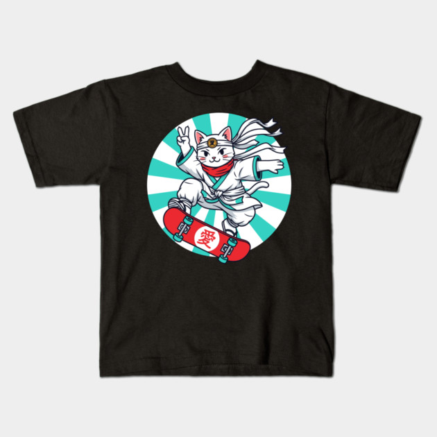 Skateboarding Ninja Cat Kids T-Shirt by enrynz