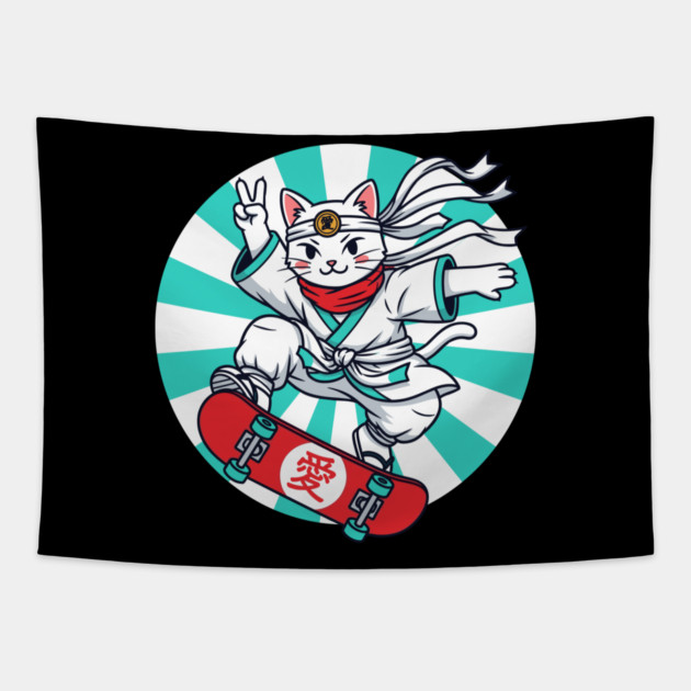Skateboarding Ninja Cat Tapestry by enrynz