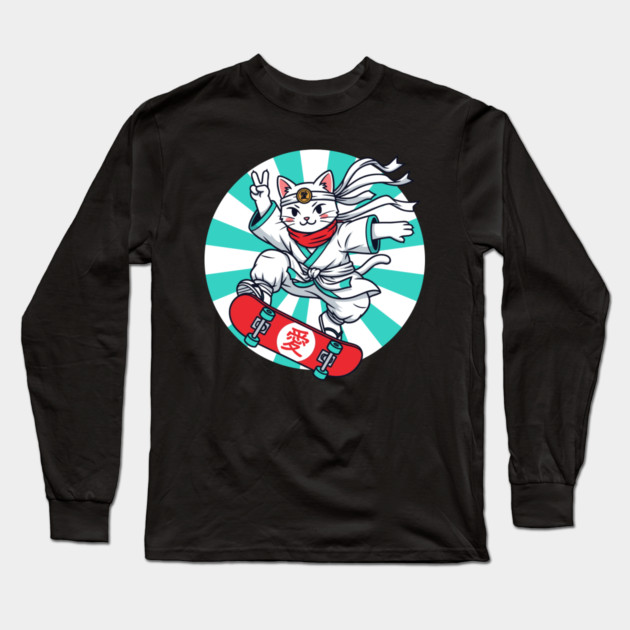 Skateboarding Ninja Cat Long Sleeve T-Shirt by enrynz
