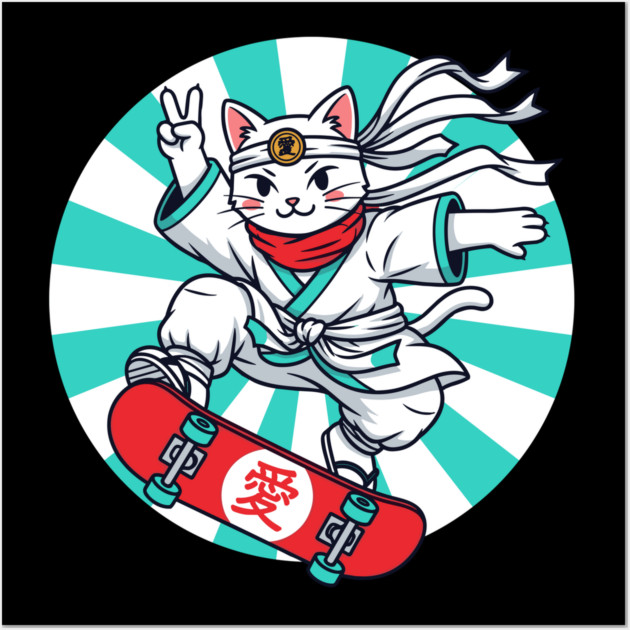 Skateboarding Ninja Cat Wall Art by enrynz