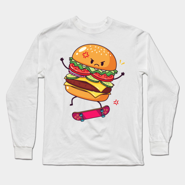 Furious Skateboard Burger Long Sleeve T-Shirt by enrynz