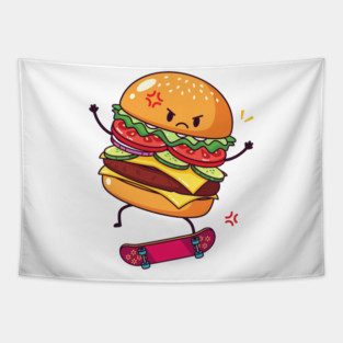Furious Skateboard Burger Tapestry