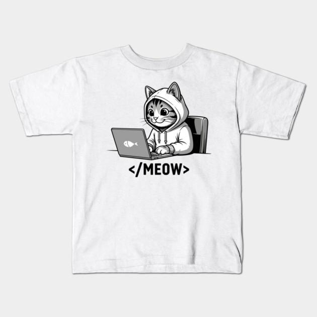Coding Cat </Meow> Kids T-Shirt by enrynz
