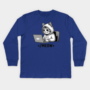 Coding Cat </Meow> Kids Long Sleeve T-Shirt