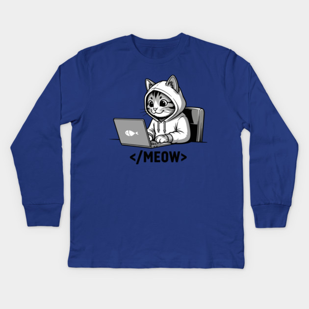 Coding Cat </Meow> Kids Long Sleeve T-Shirt by enrynz