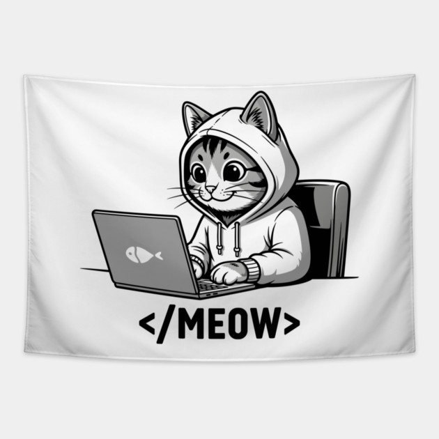 Coding Cat </Meow> Tapestry by enrynz