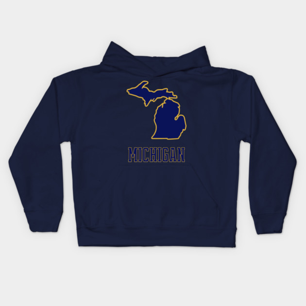 Michigan State Outline Navy and Gold Kids Hoodie by DonWillisJrArt
