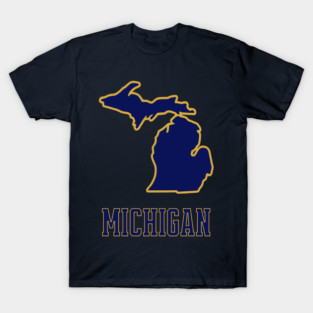 Michigan State Outline Navy and Gold T-Shirt