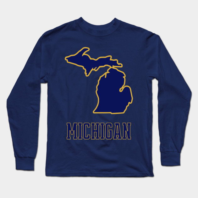 Michigan State Outline Navy and Gold Long Sleeve T-Shirt by DonWillisJrArt