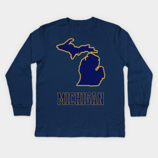 Michigan State Outline Navy and Gold Kids Long Sleeve T-Shirt