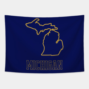 Michigan State Outline Navy and Gold Tapestry