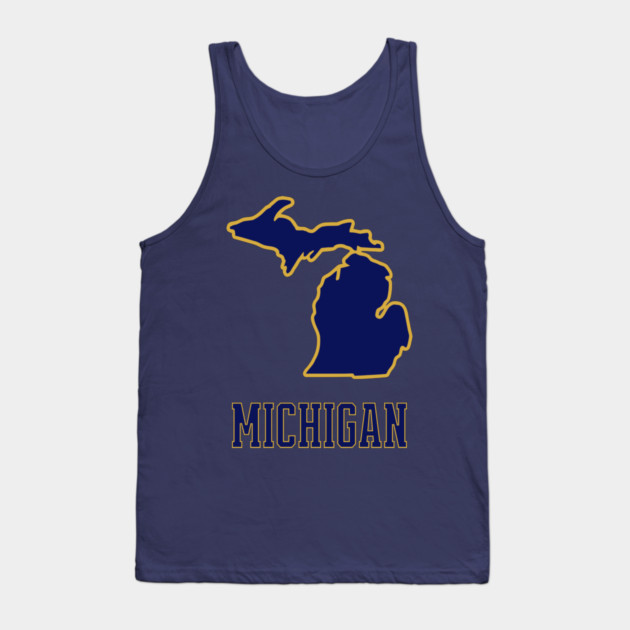 Michigan State Outline Navy and Gold Tank Top by DonWillisJrArt