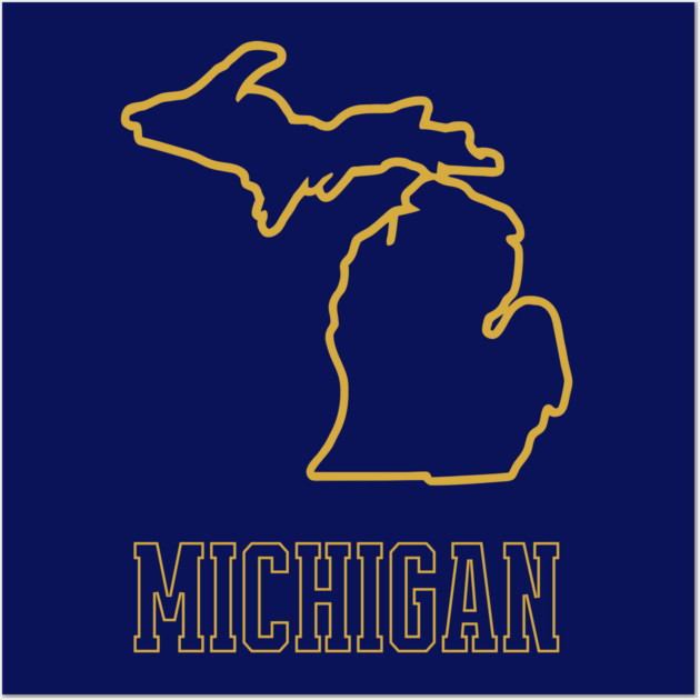Michigan State Outline Navy and Gold Wall Art by DonWillisJrArt