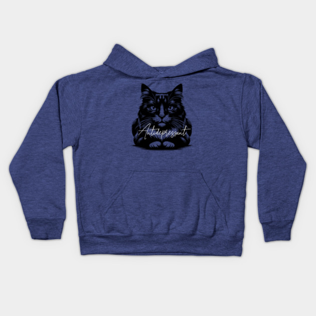 funny cat antidepressant Kids Hoodie by Pixel Threads 