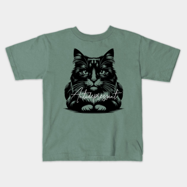 funny cat antidepressant Kids T-Shirt by Pixel Threads 