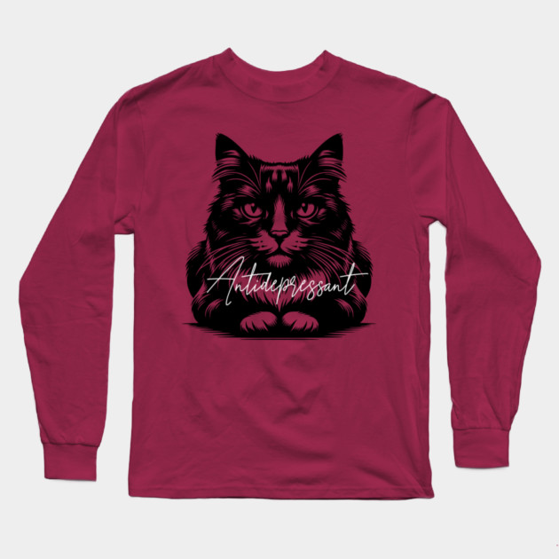funny cat antidepressant Long Sleeve T-Shirt by Pixel Threads 