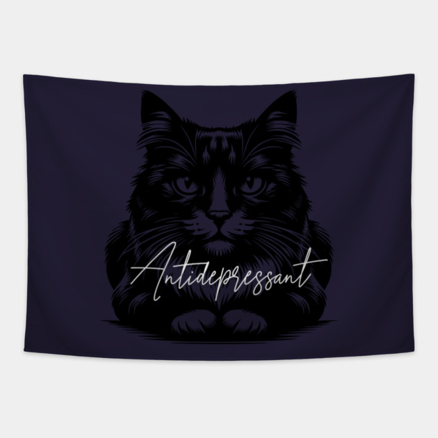 funny cat antidepressant Tapestry by Pixel Threads 