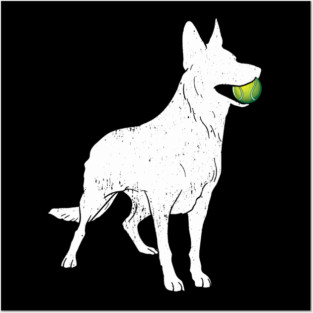 White German Shepherd Silhouette Tennis Ball Dog Lover Posters and Art