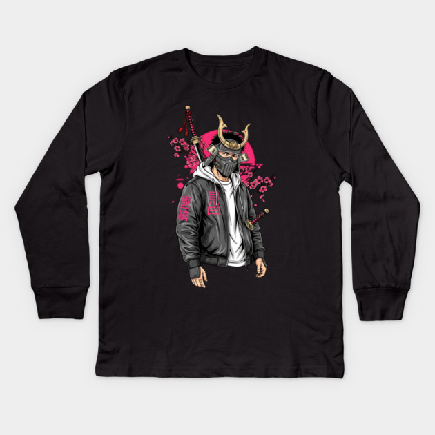 Urban Drifter Modern Samurai Streetwear Kids Long Sleeve T-Shirt by Designed By Marty