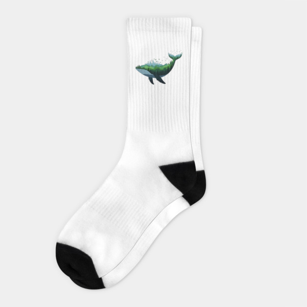 Floating Forest Whale Double Exposure Art Socks by Designed By Marty