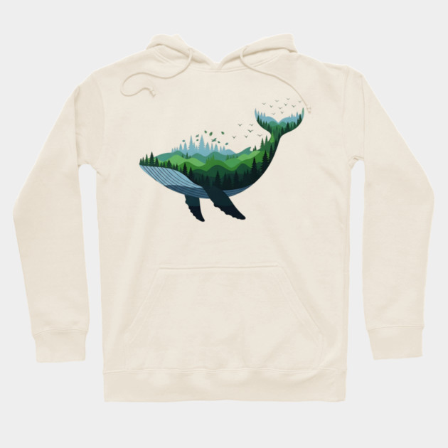 Floating Forest Whale Double Exposure Art Hoodie by Designed By Marty