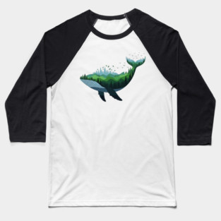 Floating Forest Whale Double Exposure Art Baseball T-Shirt