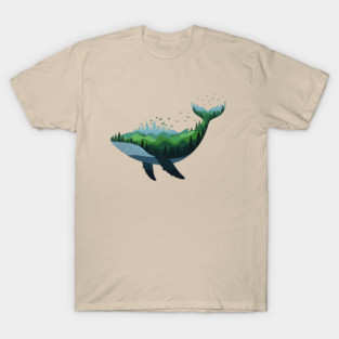Floating Forest Whale Double Exposure Art T-Shirt