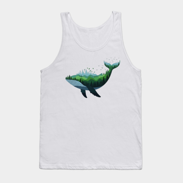 Floating Forest Whale Double Exposure Art Tank Top by Designed By Marty