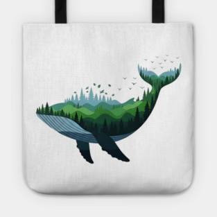 Floating Forest Whale Double Exposure Art Tote