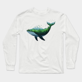 Floating Forest Whale Double Exposure Art Long Sleeve T-Shirt
