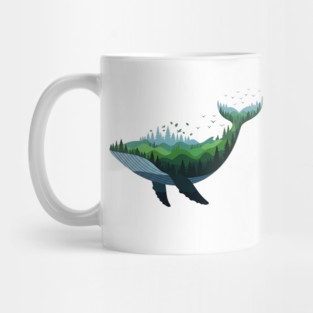 Floating Forest Whale Double Exposure Art Mug