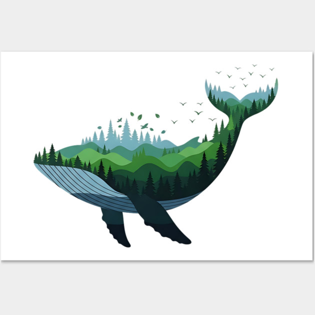 Floating Forest Whale Double Exposure Art Wall Art by Designed By Marty