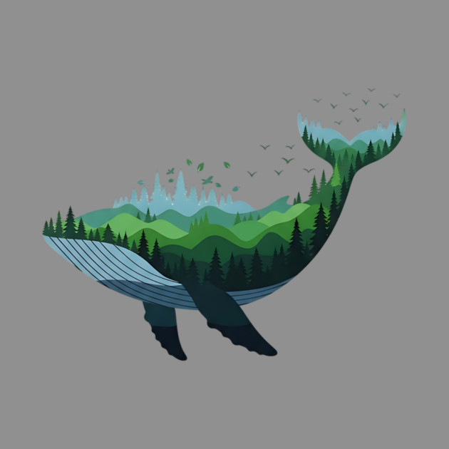Floating Forest Whale Double Exposure Art by Designed By Marty