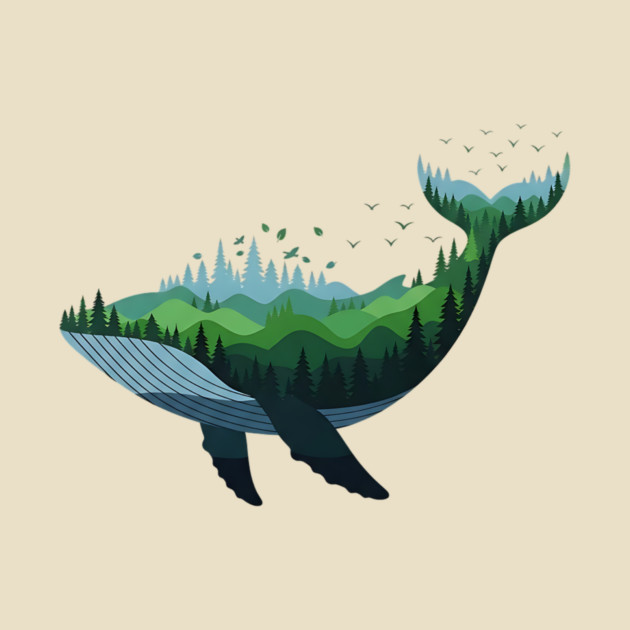 Floating Forest Whale Double Exposure Art by Designed By Marty